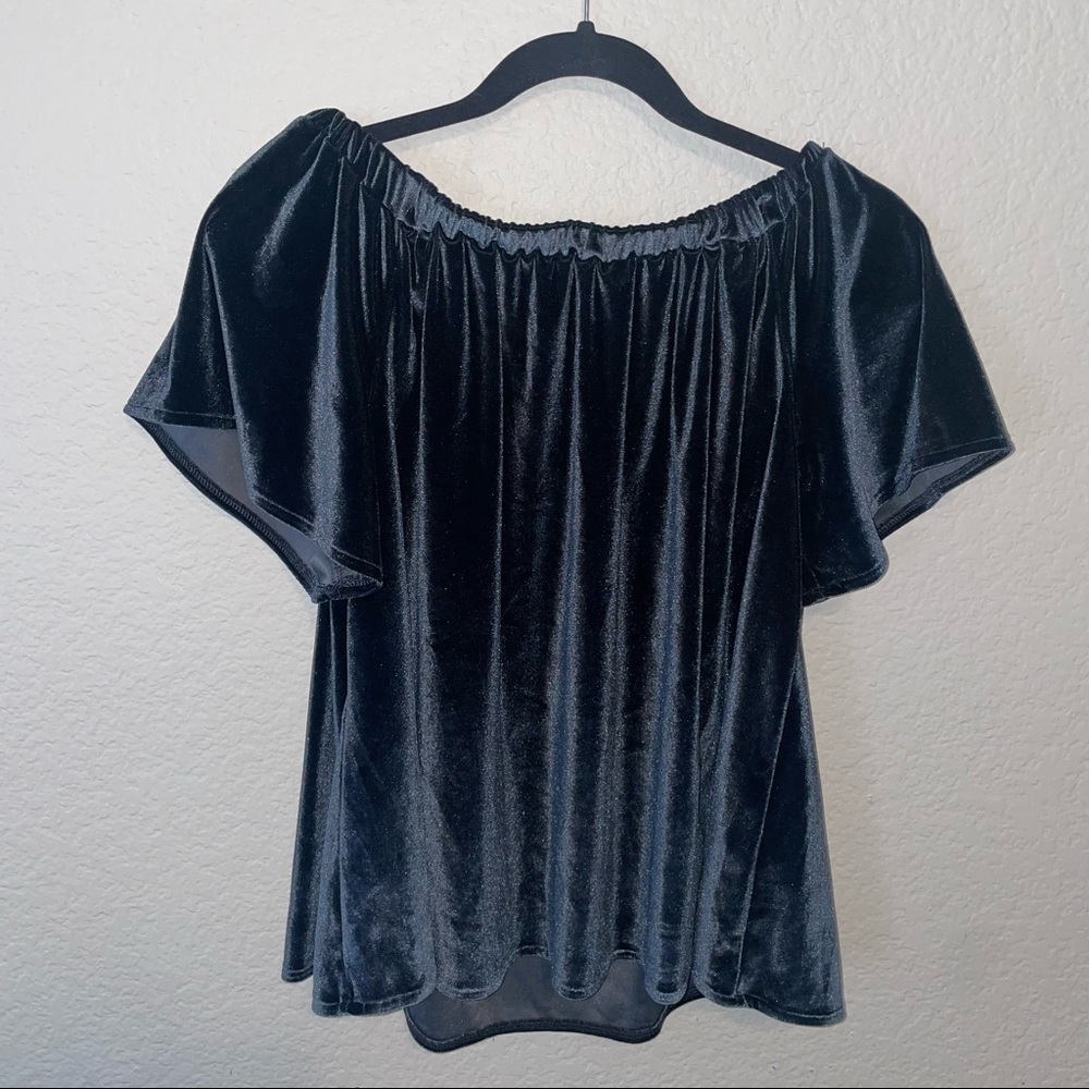 Chelsea & Theodore Velvet Off the Shoulder Top
